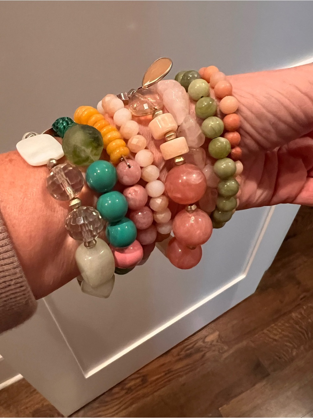 Anthropologie Multicolor Beaded Stack Bracelet Set - Pink, Green & Turquoise